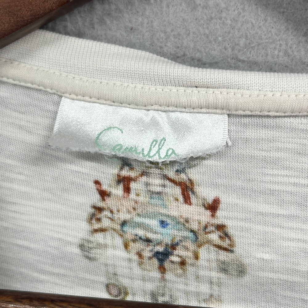Camilla T-Shirt Womens White Tiger Graphic Rhinestone Embellished Slub Knit Tee - Picture 7 of 9